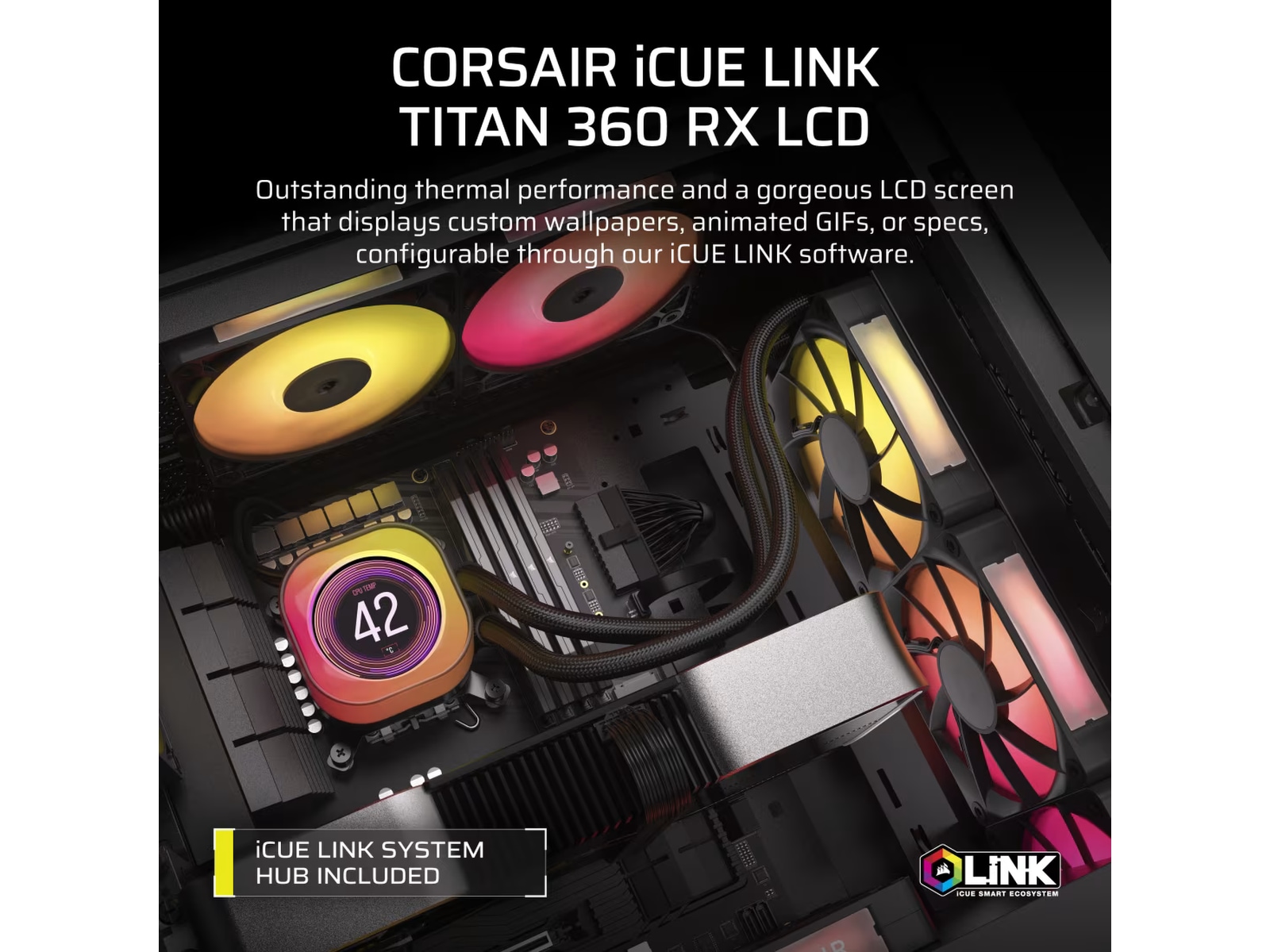 Corsair iCUE LINK TITAN 360 RX LCD AIO Kylare (svart) CPU - Vattenkylning