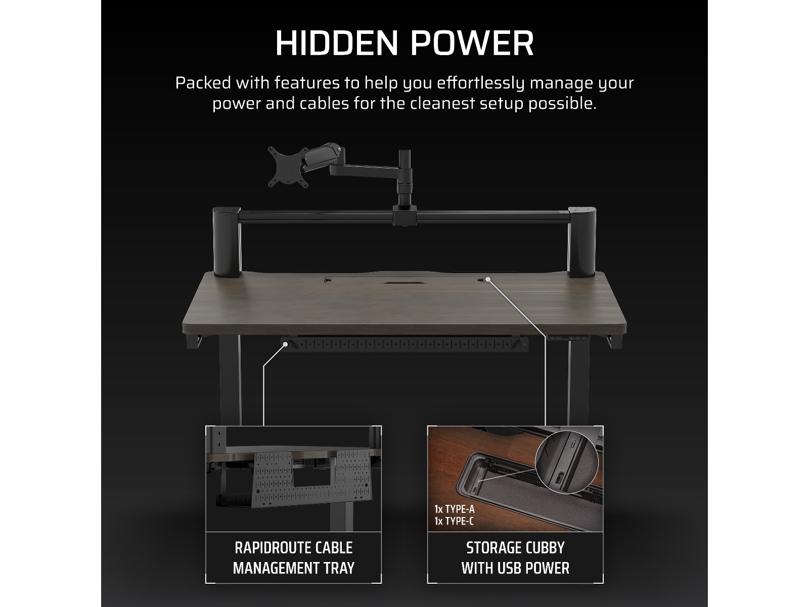Corsair Platform:4 Elevate Skrivbord (svart/mörkt trä) Gamingdesk