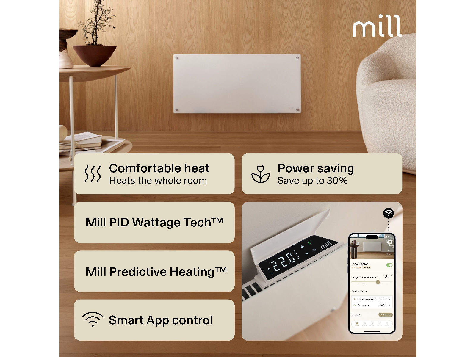 Mill Glass Smart WiFi Gen 4 panelvärmare 1000W Panelelement