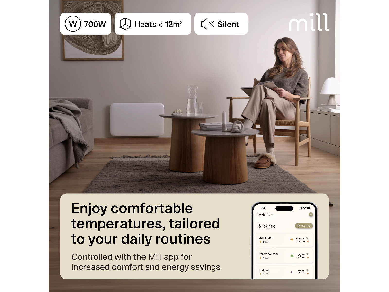 Mill Invisible Smart WiFi Gen 4 panelvärmare 700W (vit) Panelelement