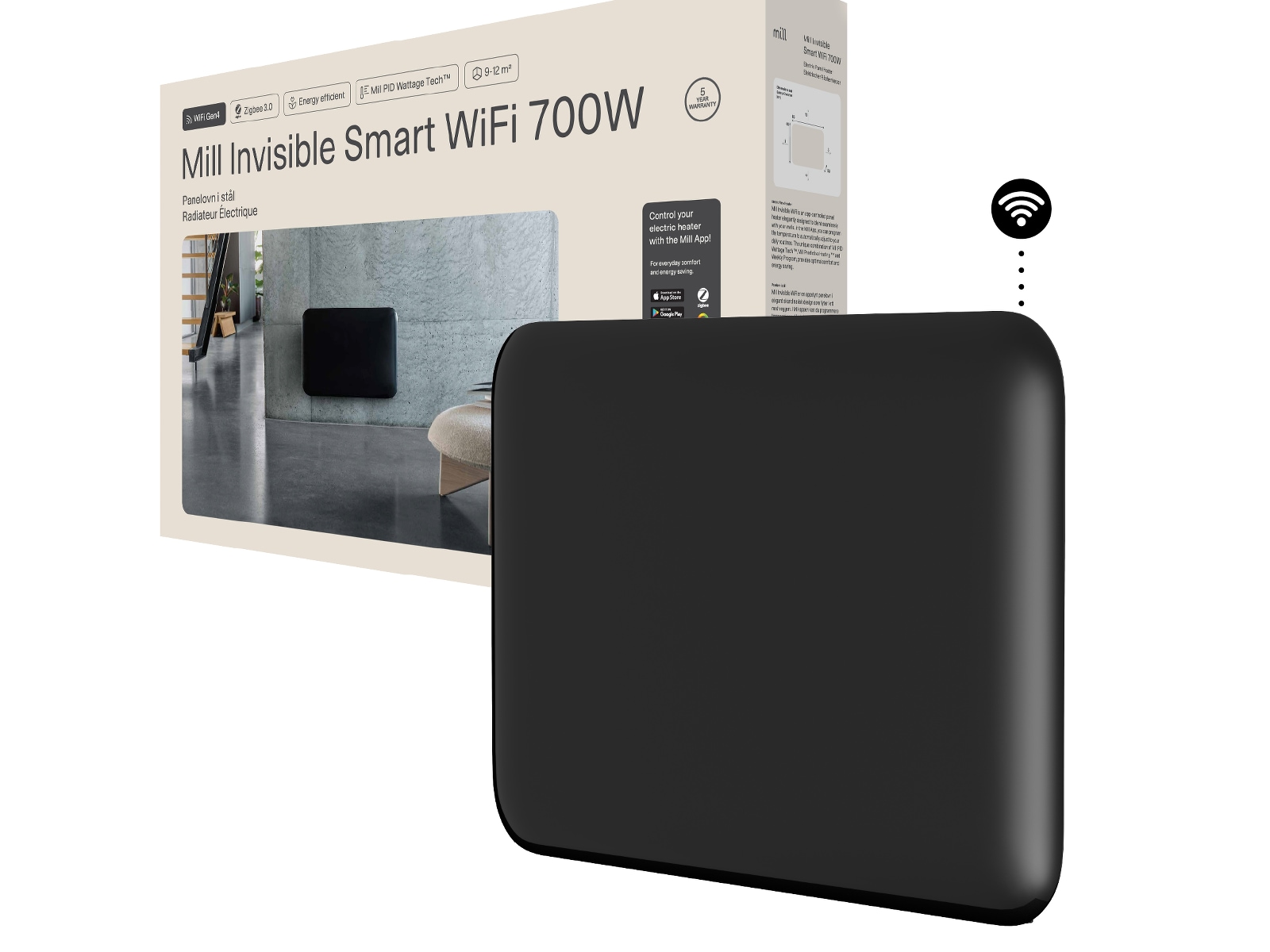 Mill Invisible Smart WiFi Gen 4 panelvärmare 700W (svart) Panelelement