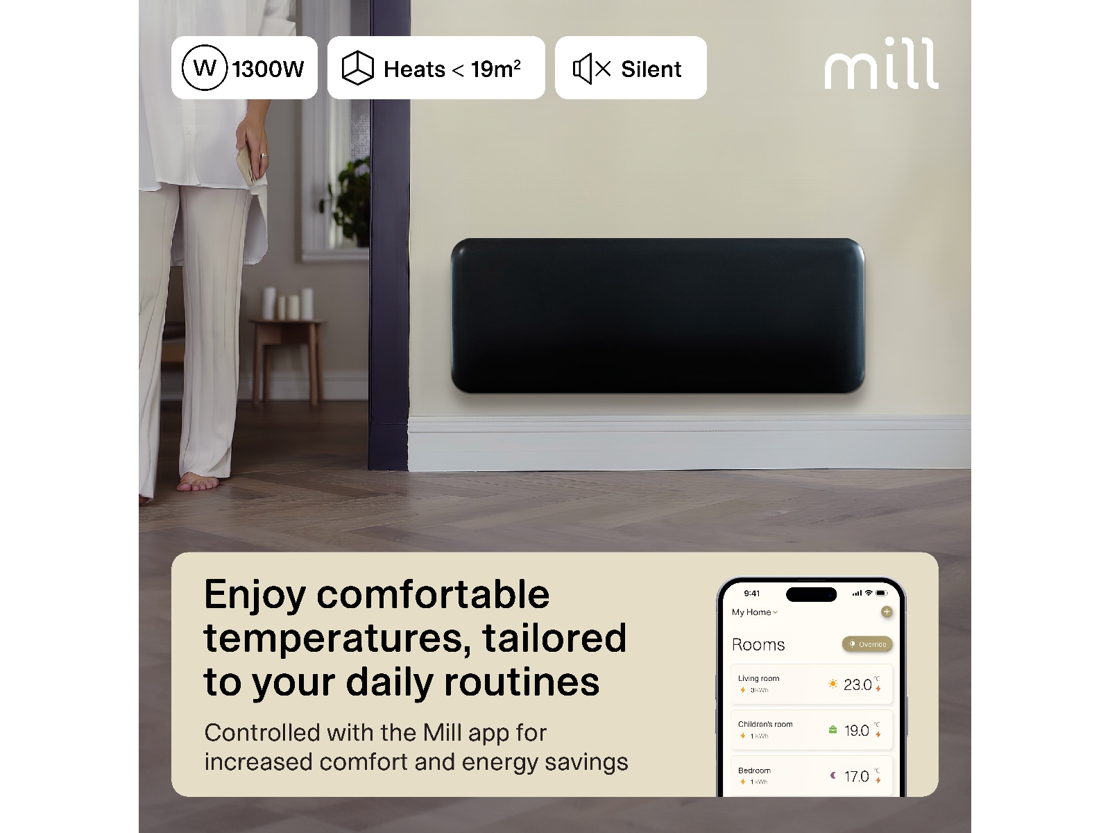 Mill Invisible Smart WiFi Gen 4 panelvärmare 1300W (svart) Panelelement