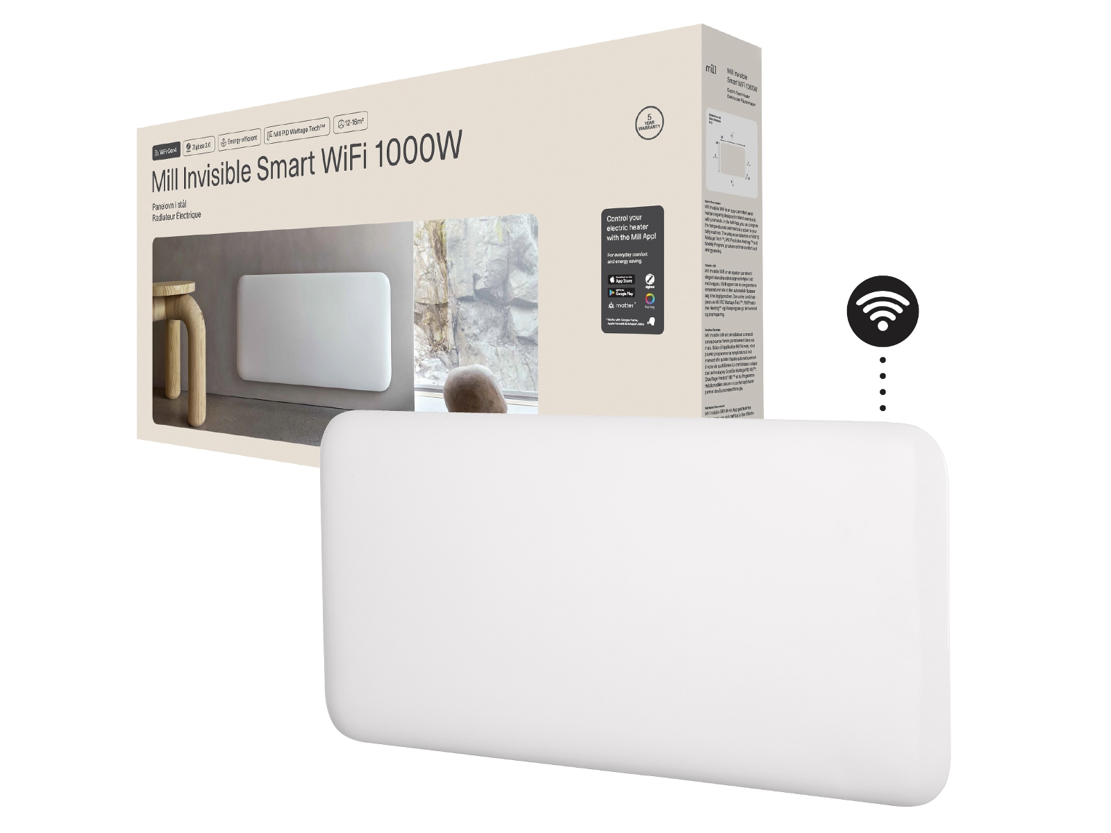 Mill Invisible Smart WiFi Gen 4 panelvärmare 1000W Panelelement