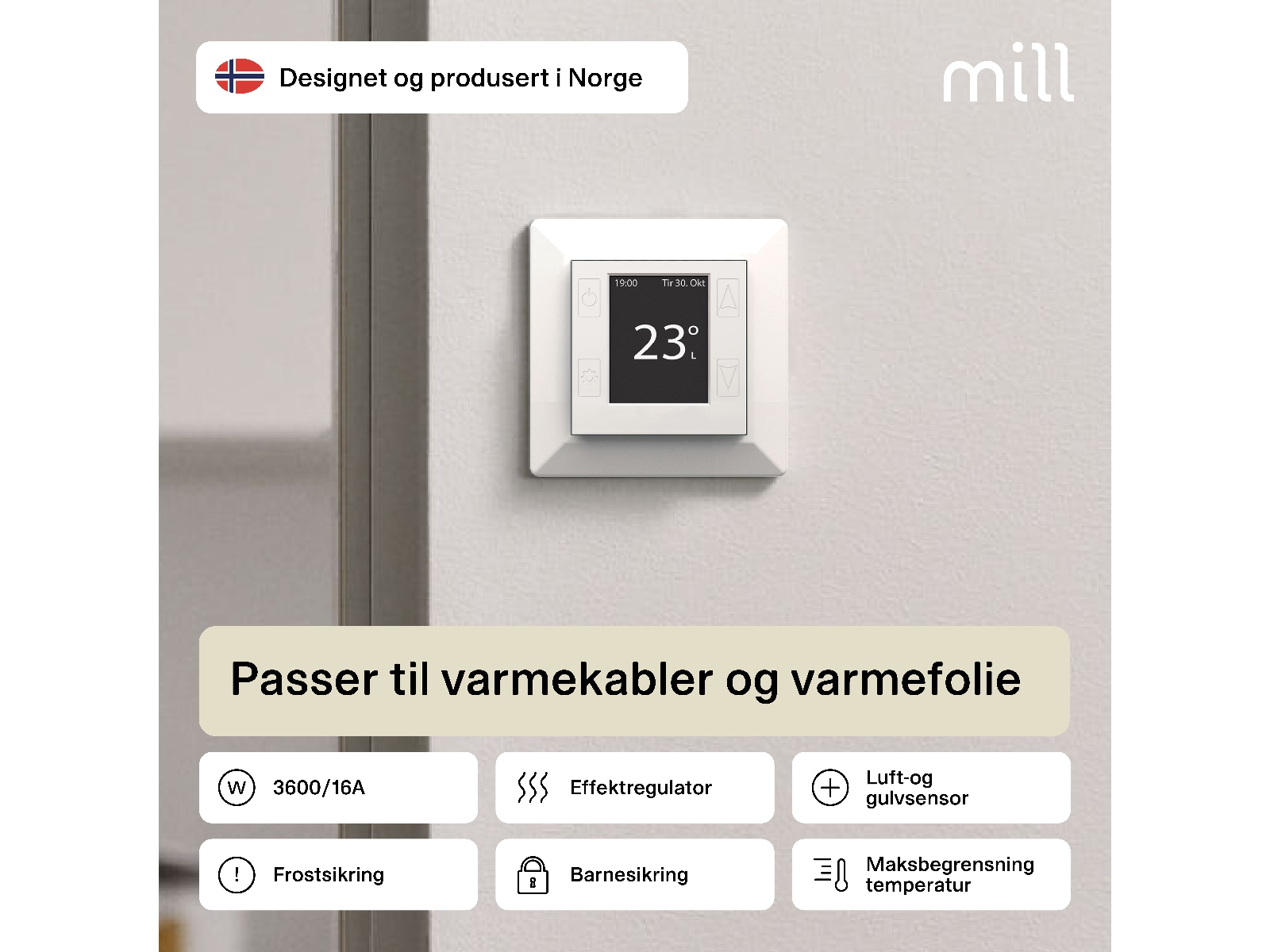 Mill Smart WiFi Golvtermostat (matt vit) Tillbehör till värme