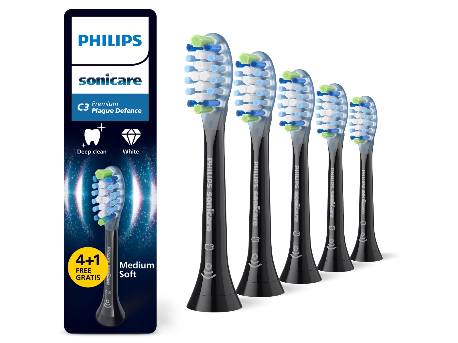 Philips Sonicare C3 Premium Plaque Defence borsthuvuden (4+1 svart) Tandborsthuvud