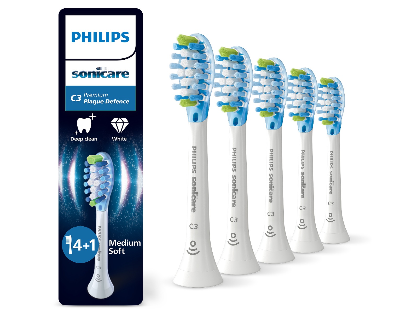 Philips Sonicare C3 Premium Plaque Defence borsthuvuden (4+1 vit) Tandborsthuvud