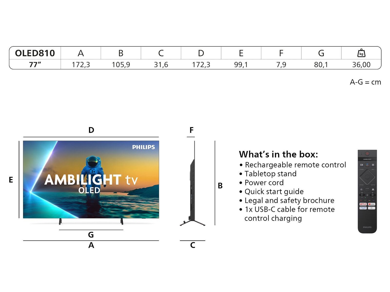 Philips 77" OLED810/12 OLED Smart Ambilight AI TV (2025) 70 - 79 tums TV