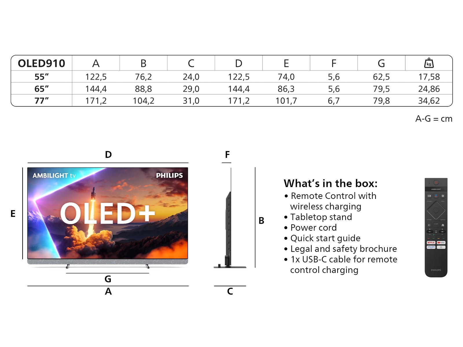 Philips 77" OLED910/12 OLED Plus Smart Ambilight AI TV (2025) 70 - 79 tums TV
