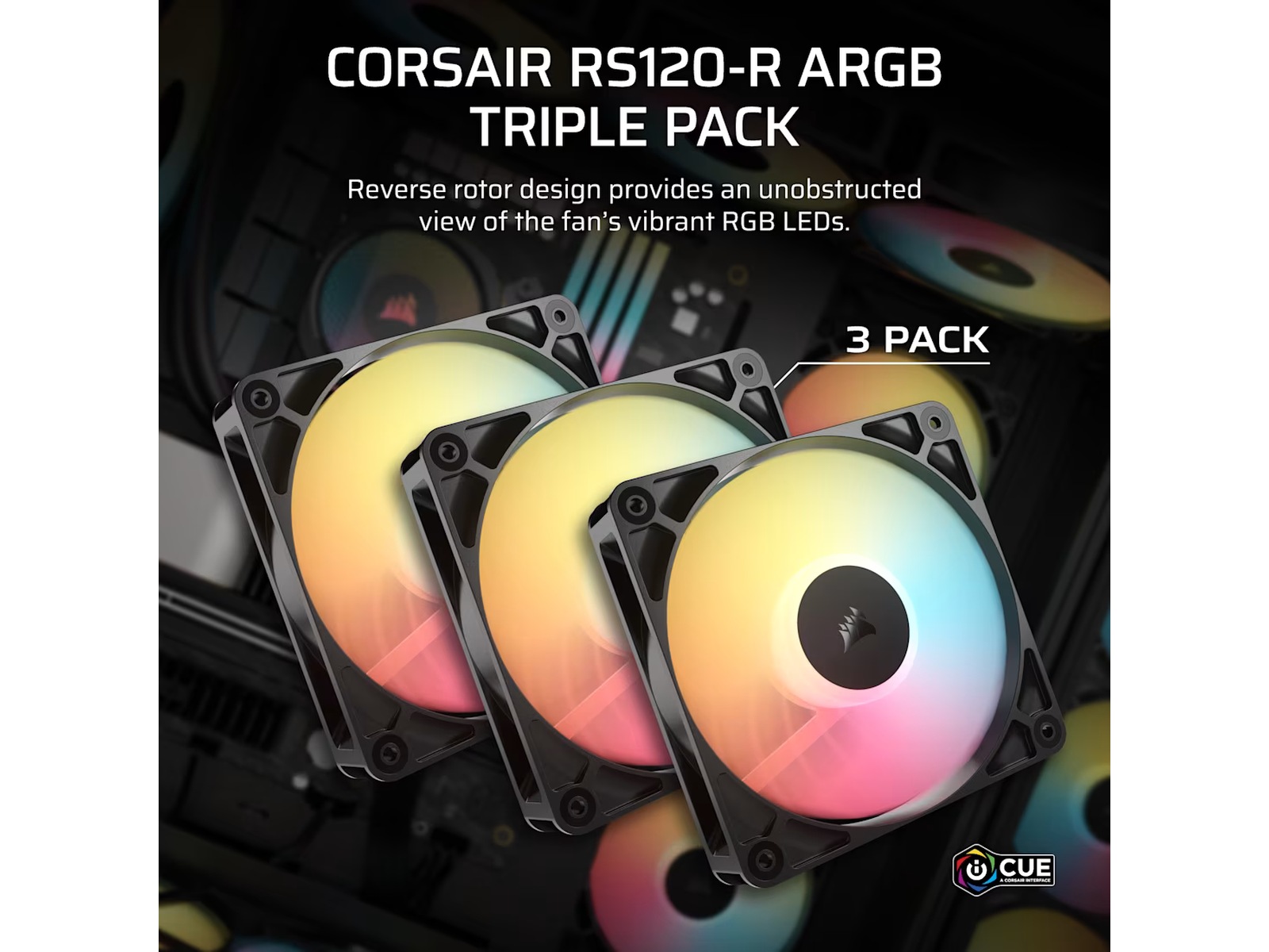 Corsair RS120-R ARGB PWM Reverse Fläkt 3pk (svart) Fläkt