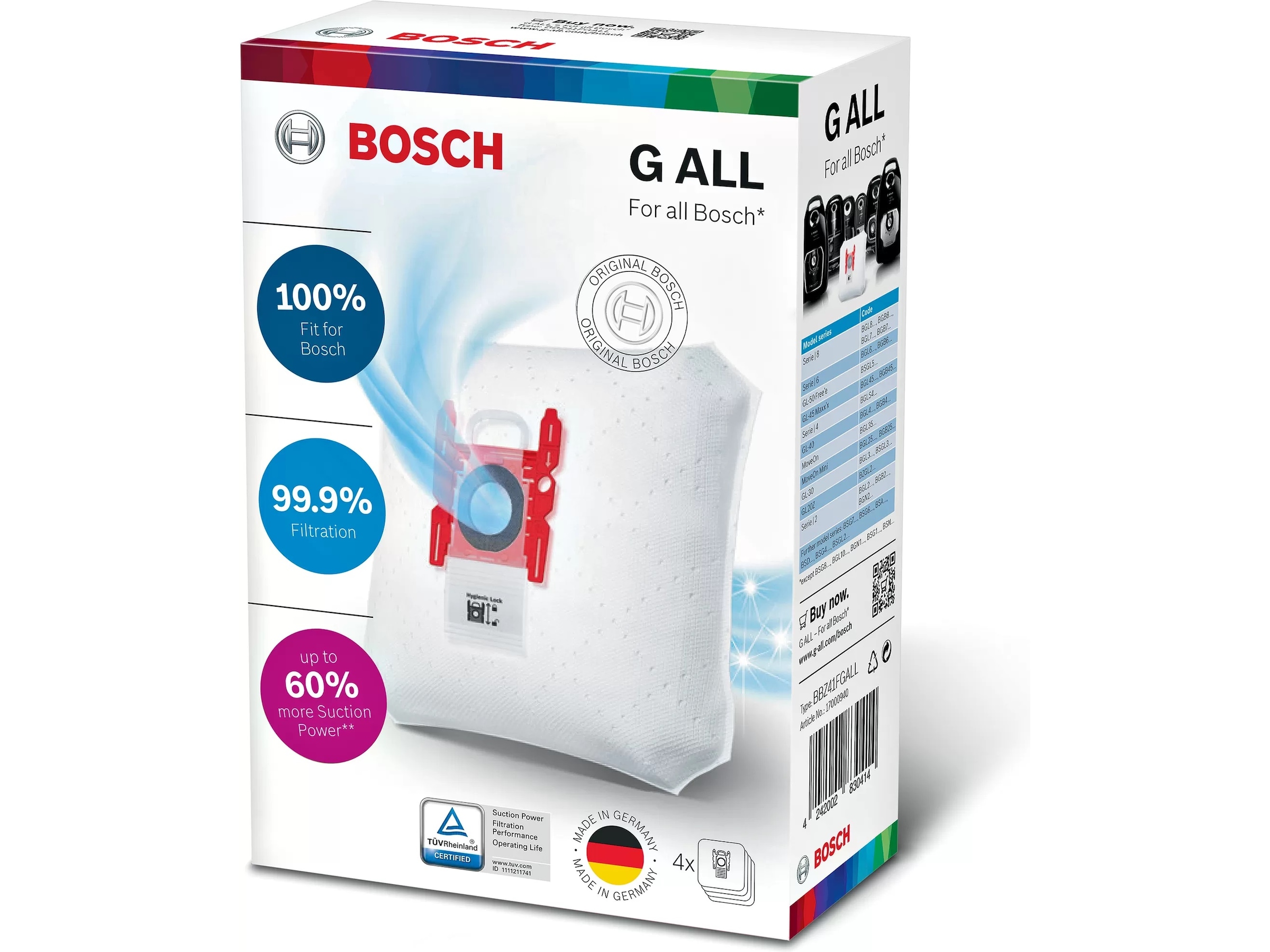 Bosch BBZ41FGALL Dammsugare dammpåse, PowerProtect Typ G ALL Tillbehör för dammsugare & rengöring