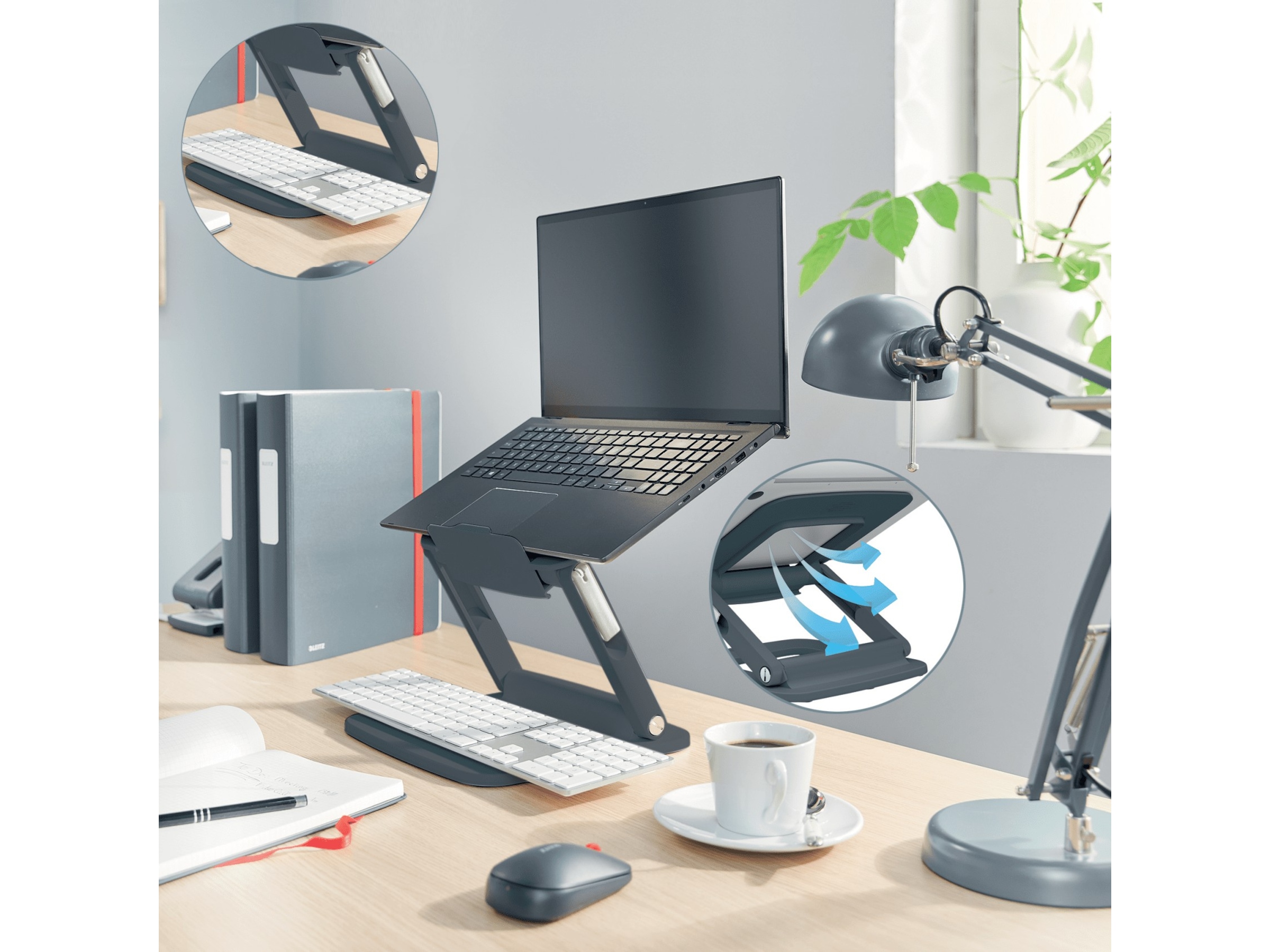 Leitz Ergo Multi-angle bärbar datorstativ (grå) Laptopstativ