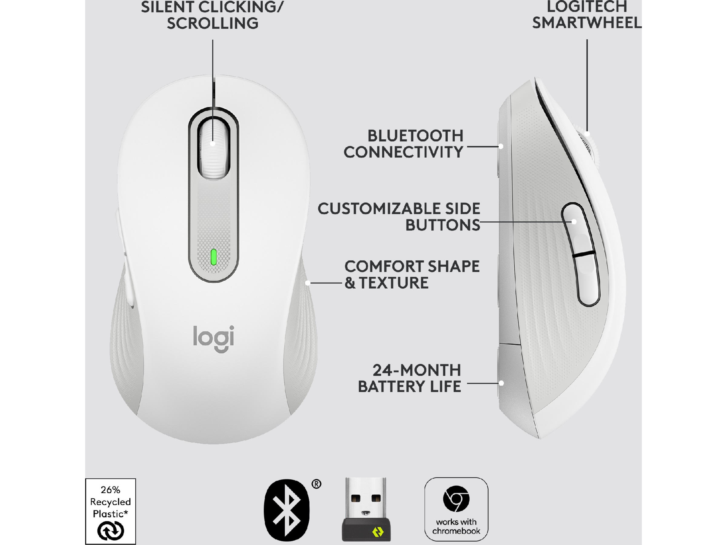 Logitech Signature M650 Large trådlös mus Offwhite Mus