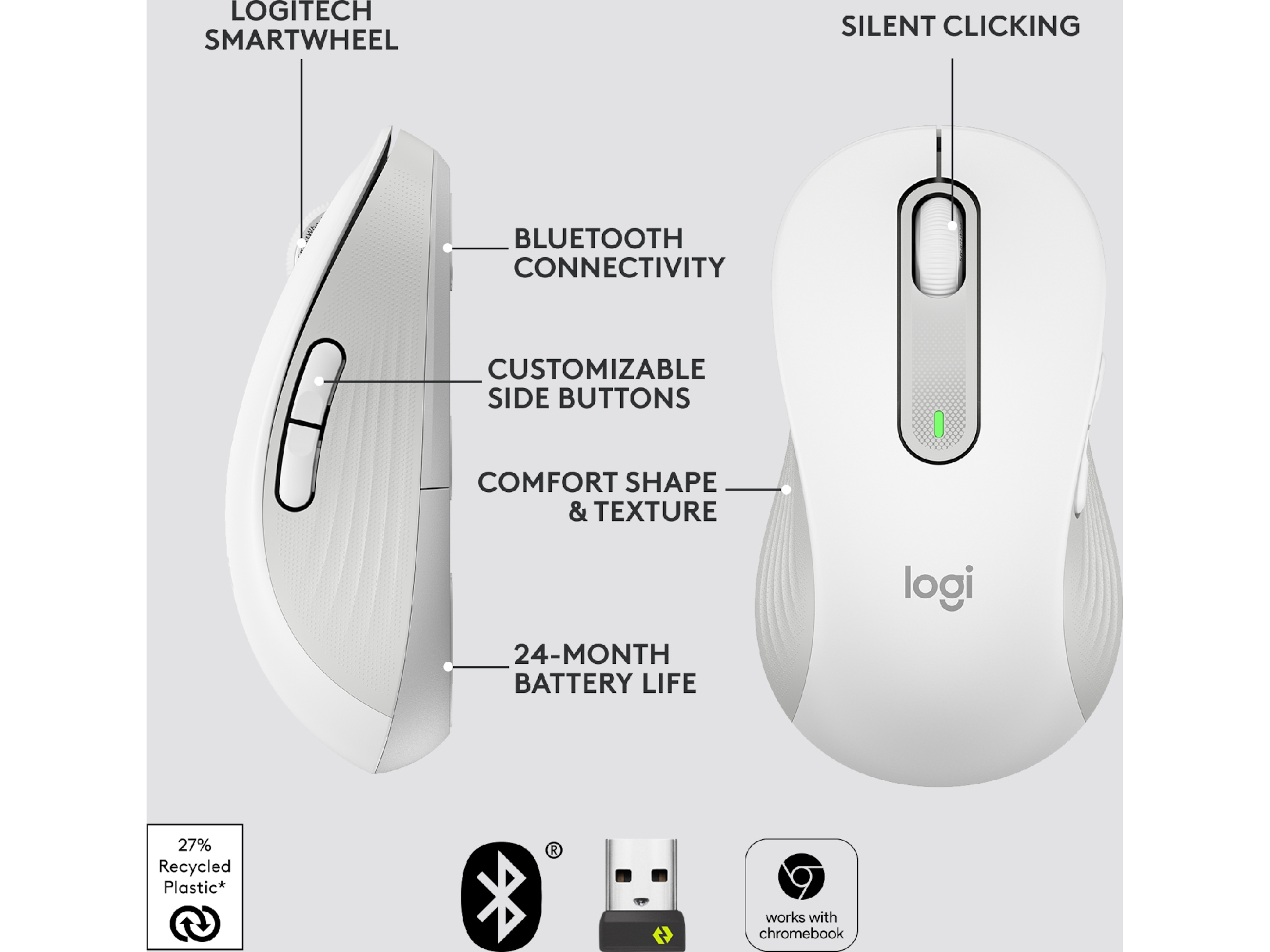 Logitech Signature M650 Large trådlös mus Offwhite Mus
