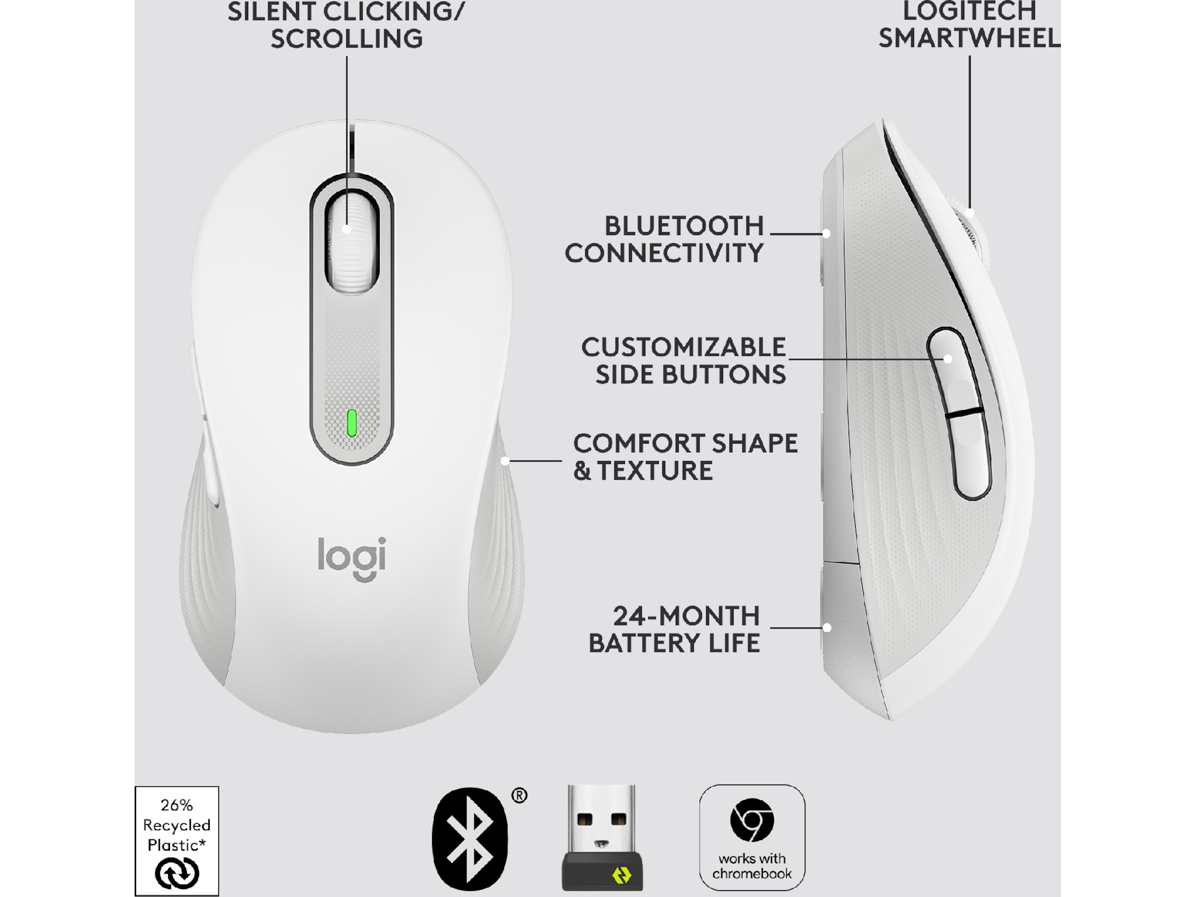 Logitech Signature M650 Medium  trådlös mus Offwhite Mus