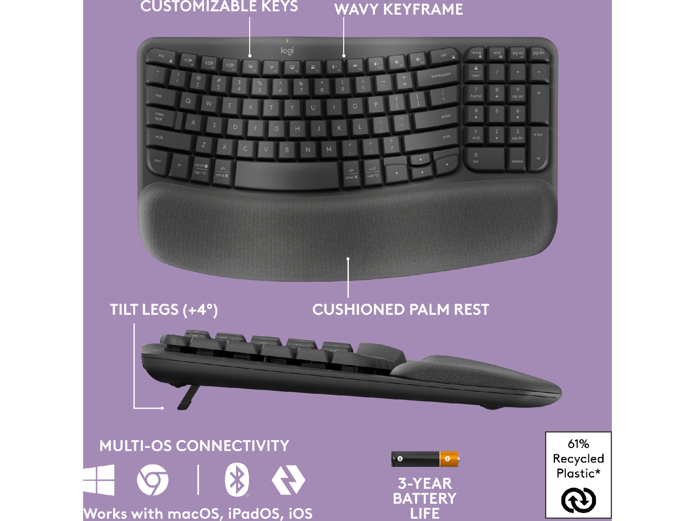 Logitech Wave Keys trådlöst tangentbord (grafit) Tangentbord