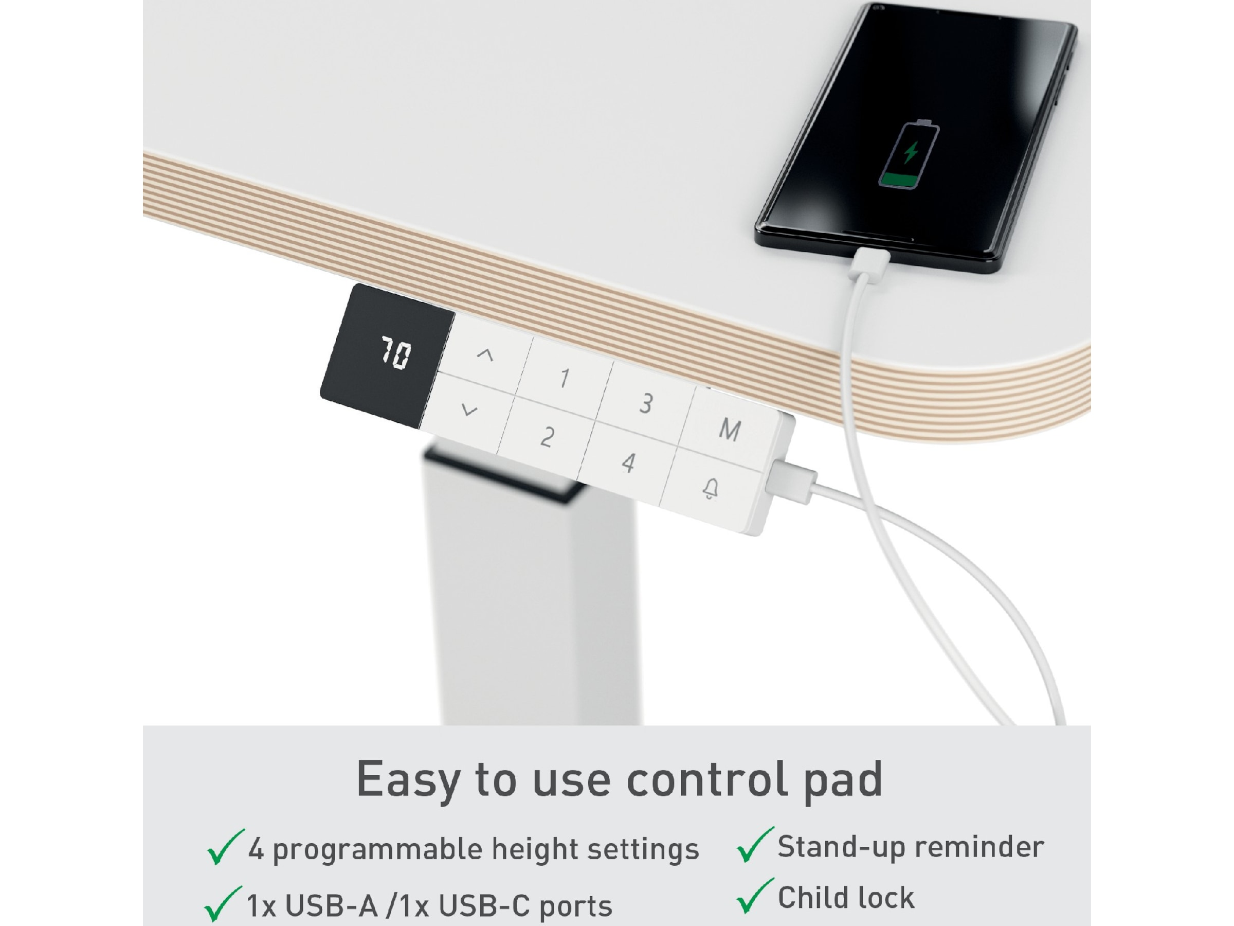 Leitz Ergo Höj- & Sänkbart Skrivbord, elektriskt, stå-upp-påminnelse Aktivitetsbord