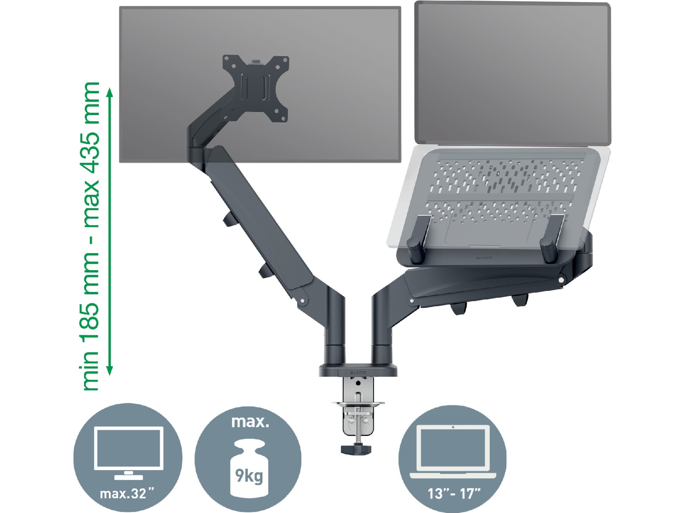 Leitz Ergo Monitorarm & Laptop-Stativ, platsbesparande Bord och väggfäste