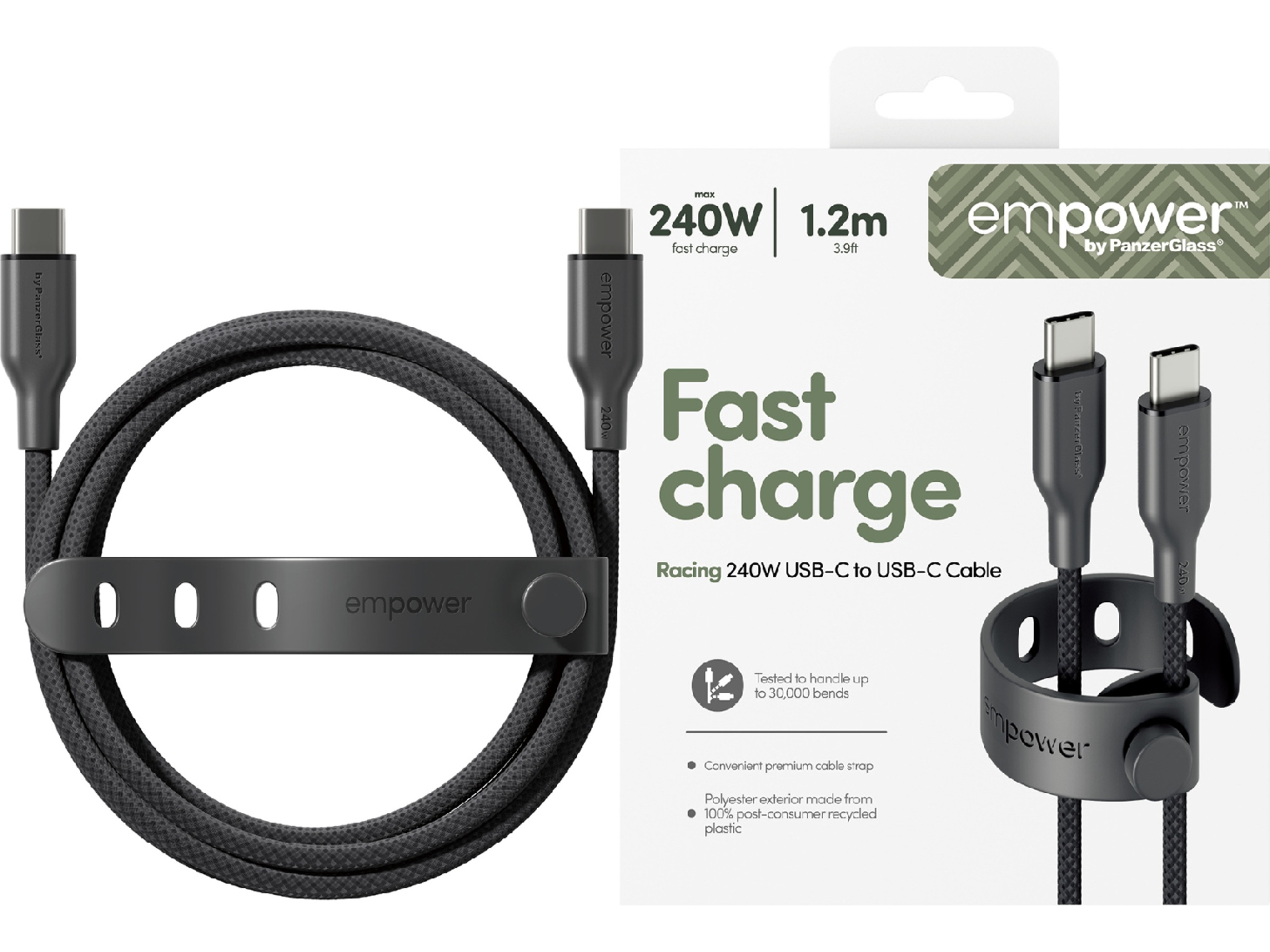 PanzerGlass Racing 240W USB-C kabel, 1,2m (svart) USB-kablar