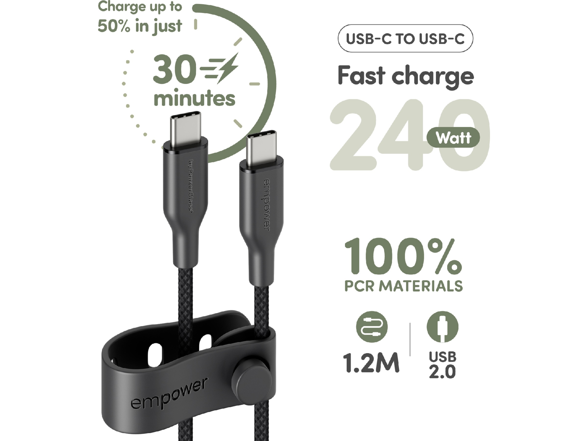 PanzerGlass Racing 240W USB-C kabel, 1,2m (svart) USB-kablar