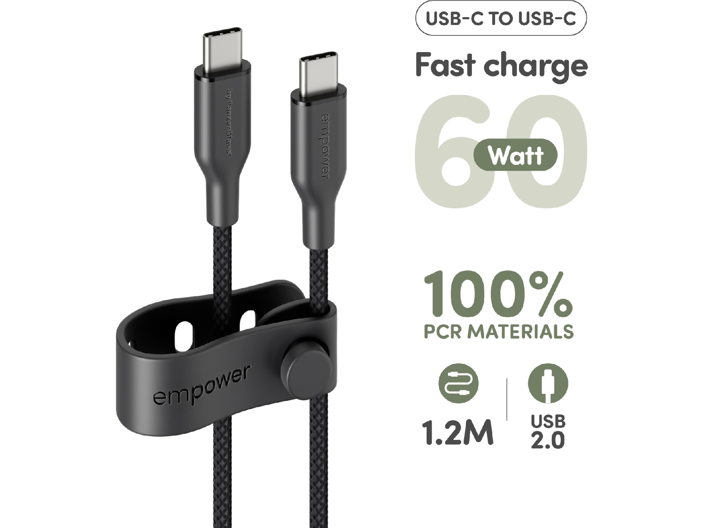 PanzerGlass Racing 60W USB-C kabel, 1,2m (svart) USB-kablar