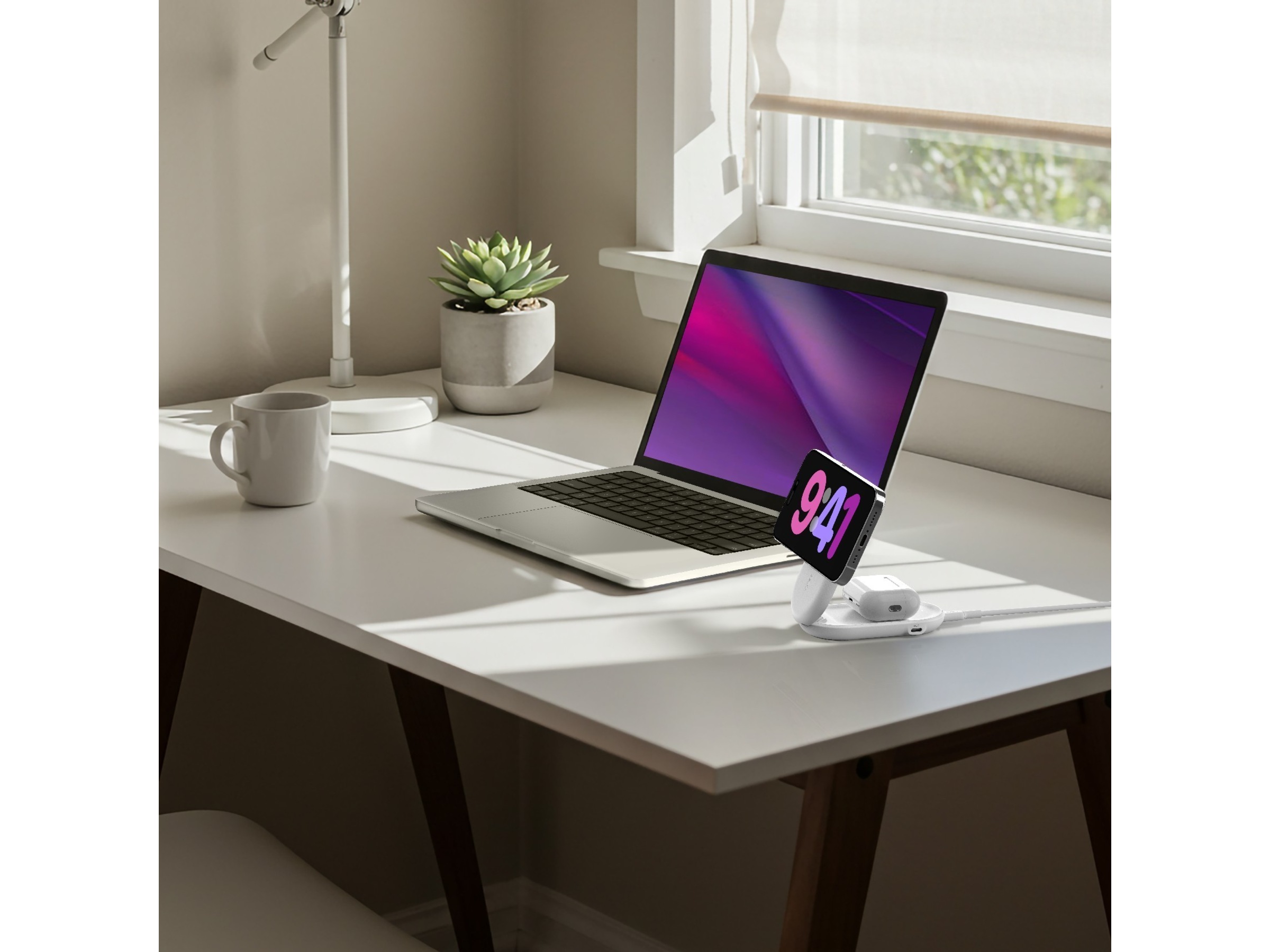 Belkin UltraCharge 2-i-1 Qi2 trådlös laddare (vit) Trådlös laddare