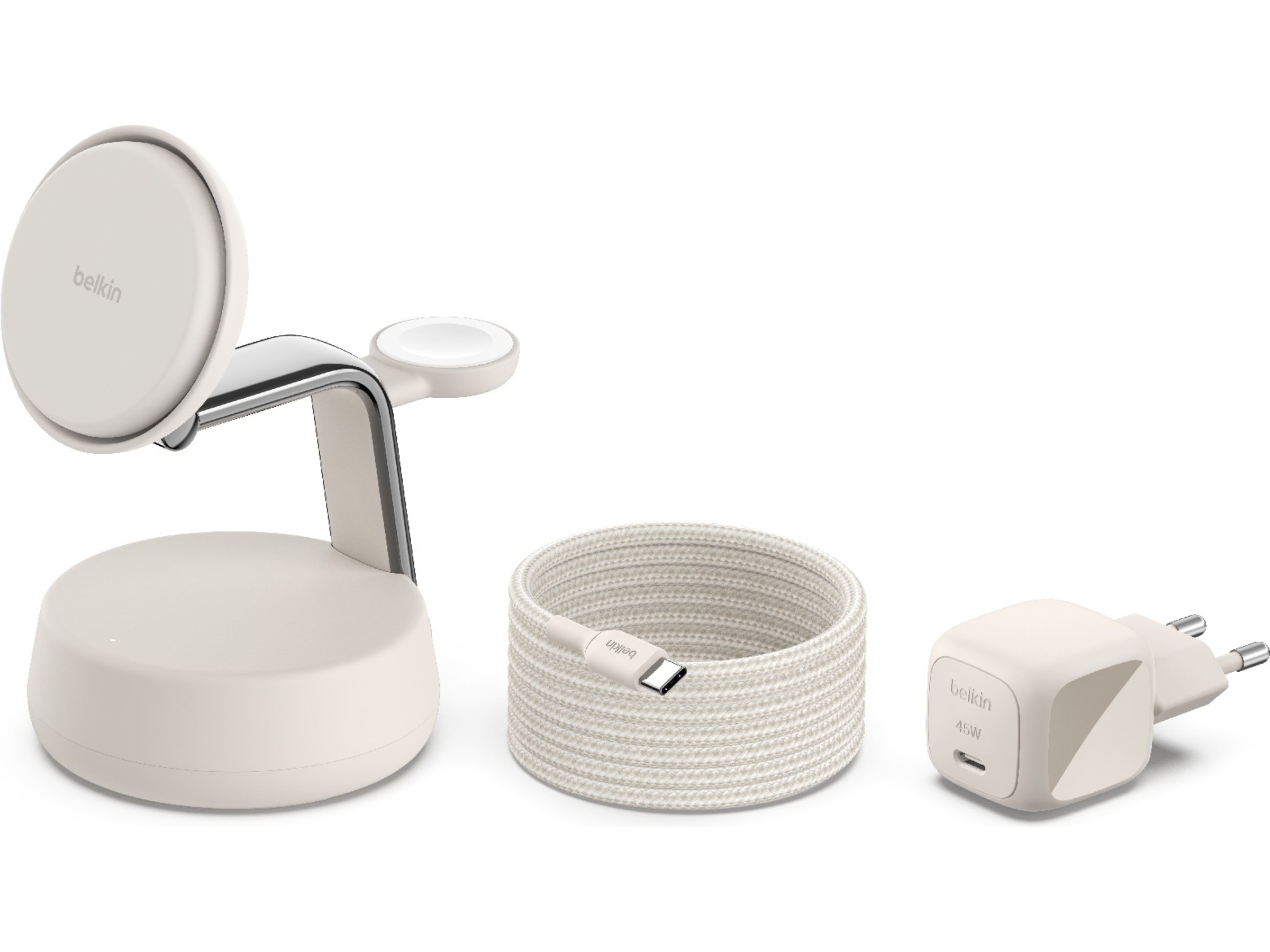 Belkin UltraCharge Pro 3-i-1 Qi2 Laddningsstation (sand) Trådlös laddare