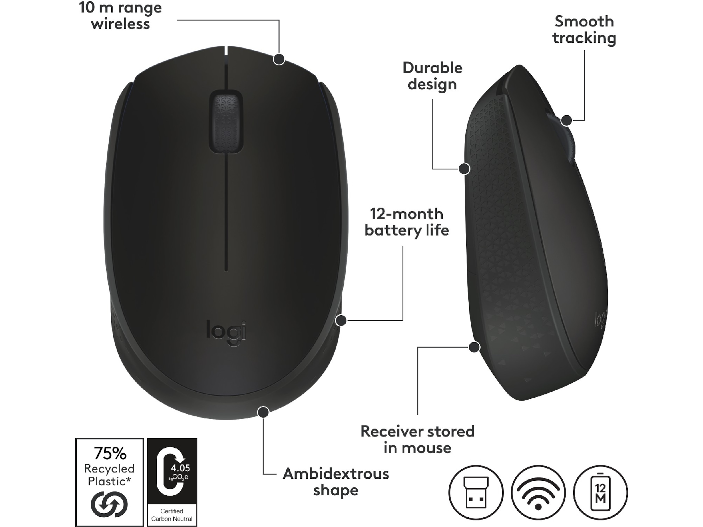 Logitech B170 Trådlös Mus Svart Mus