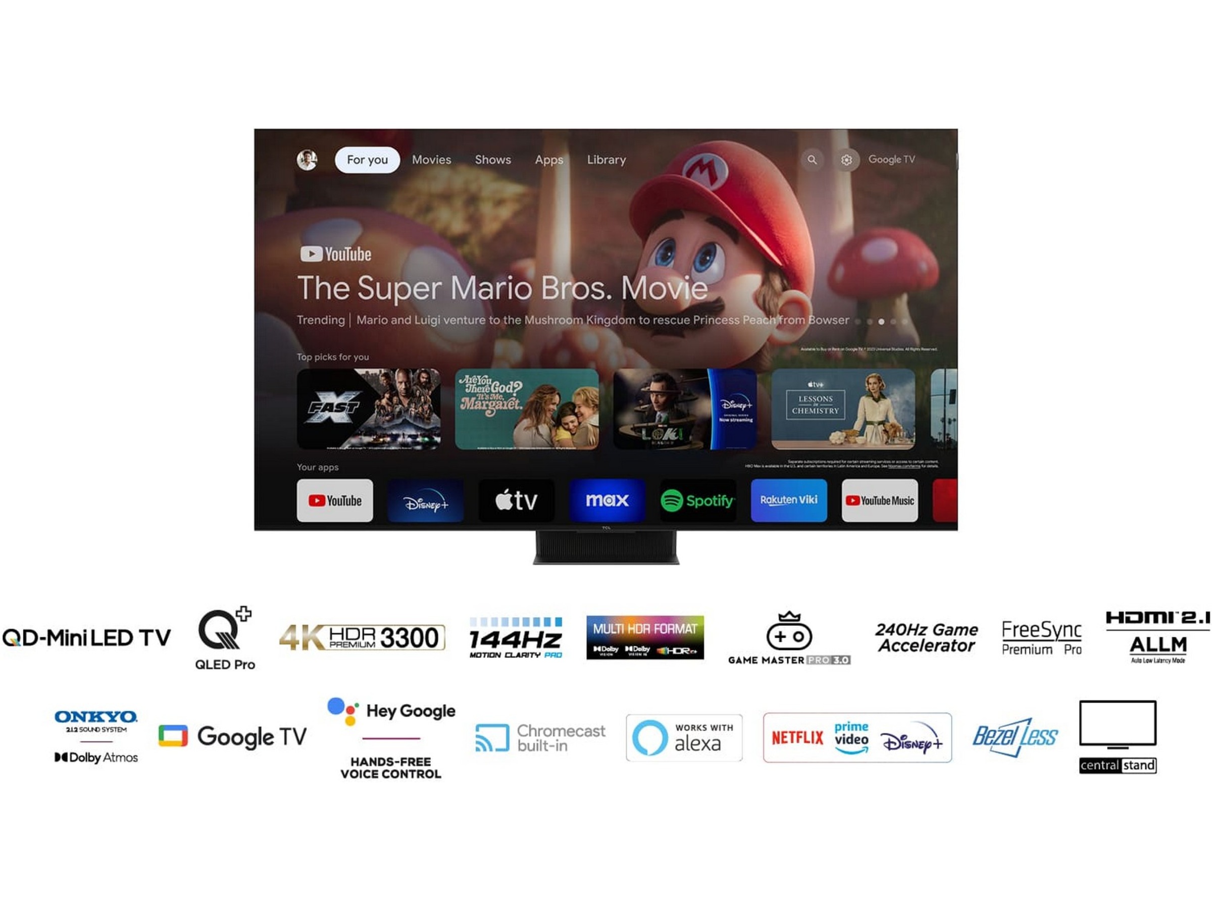 TCL 85" 85C855 QLED Pro 4K Google TV 144Hz Över 80 tums TV