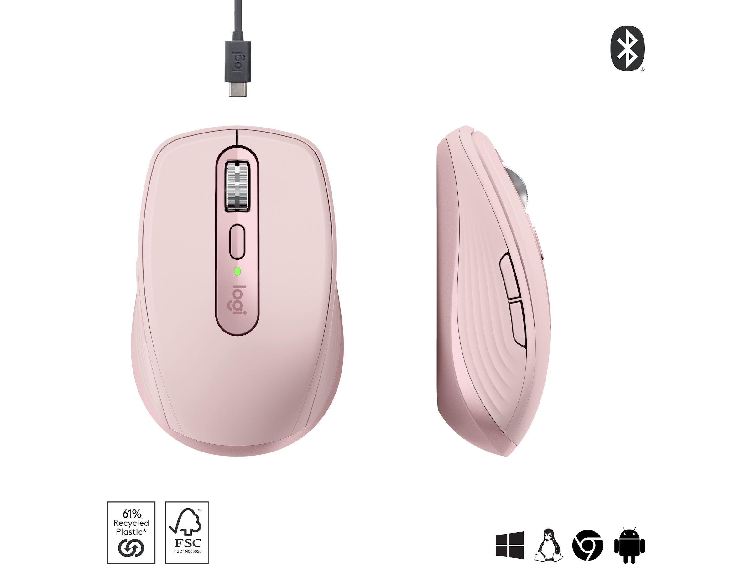 Logitech MX Anywhere 3S trådlös mus (rosa) Mus