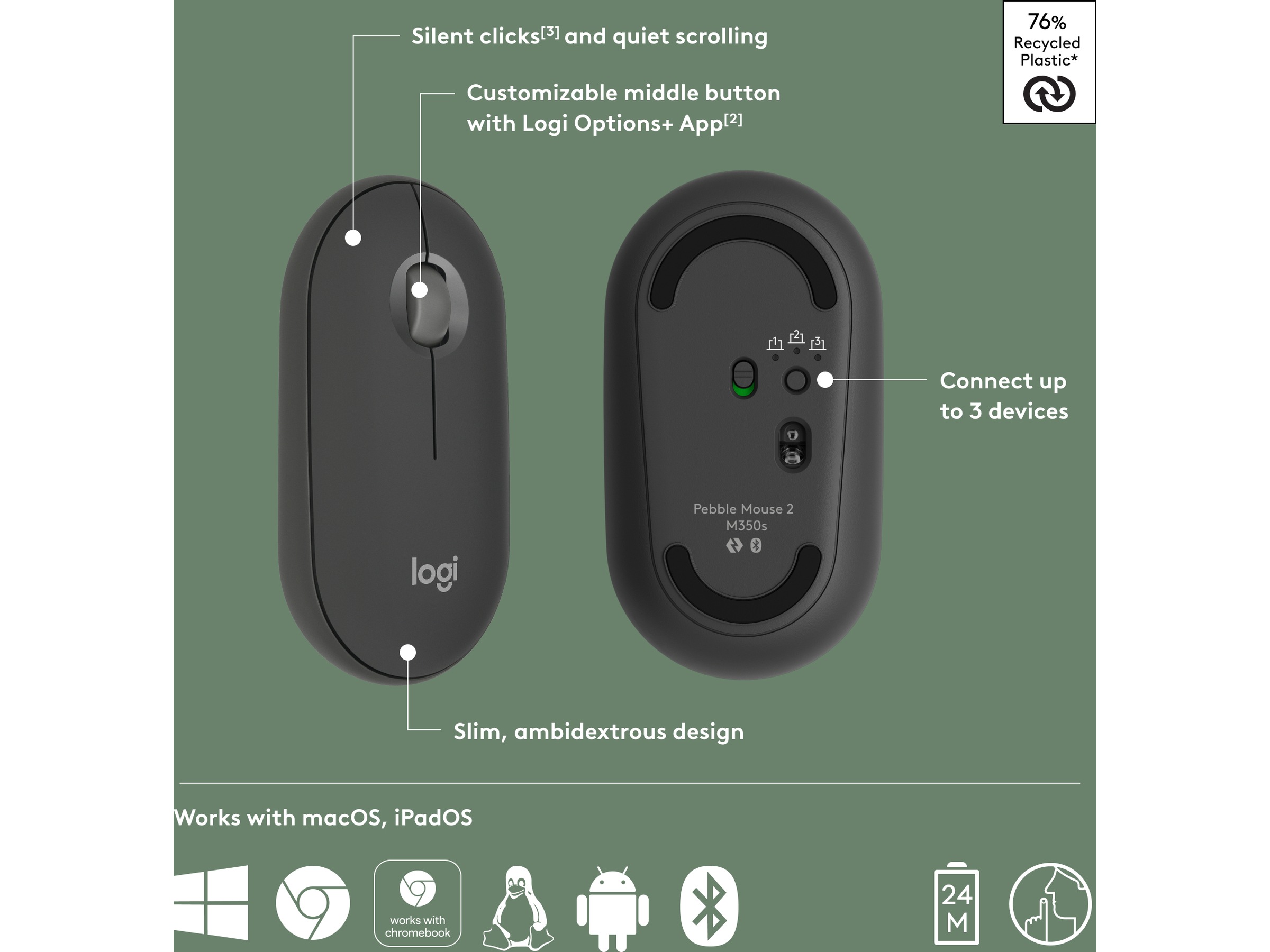 Pebble Mouse 2 M350s (svart) Mus