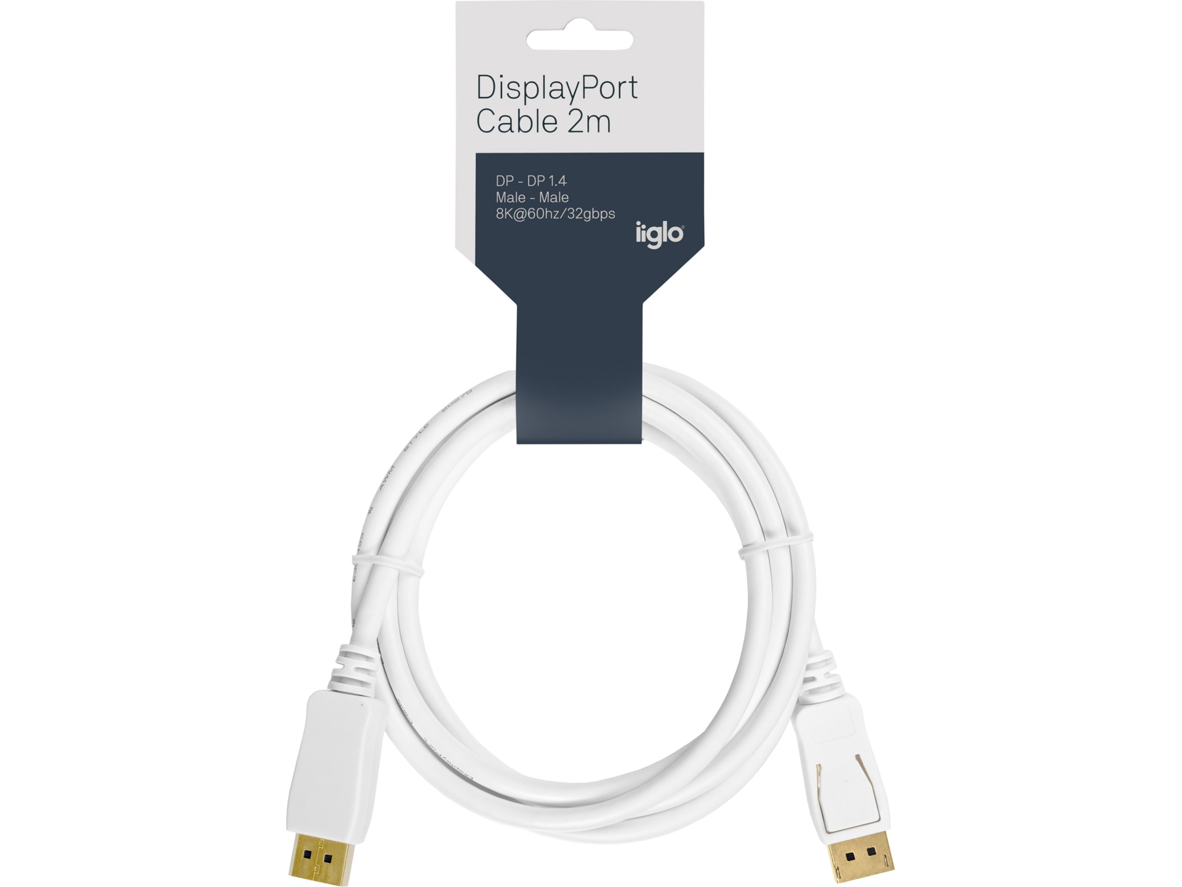 Displayport kabel 2m (vit) Skärmkablar