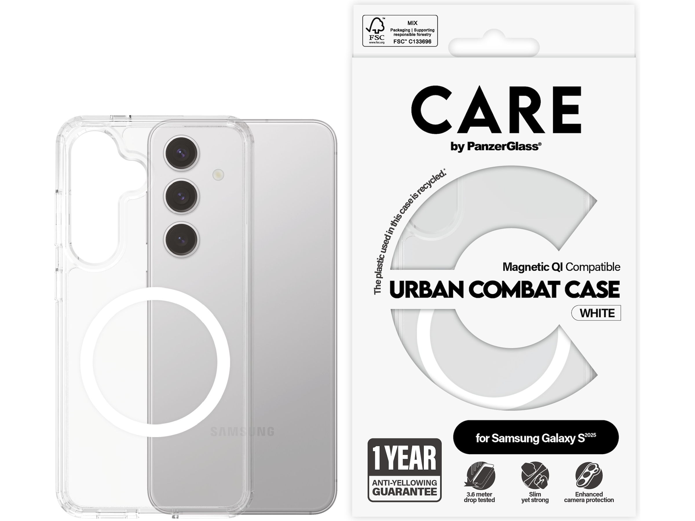 PanzerGlass CARE Galaxy S25 Urban Combat Qi skal (vit) Mobilskal