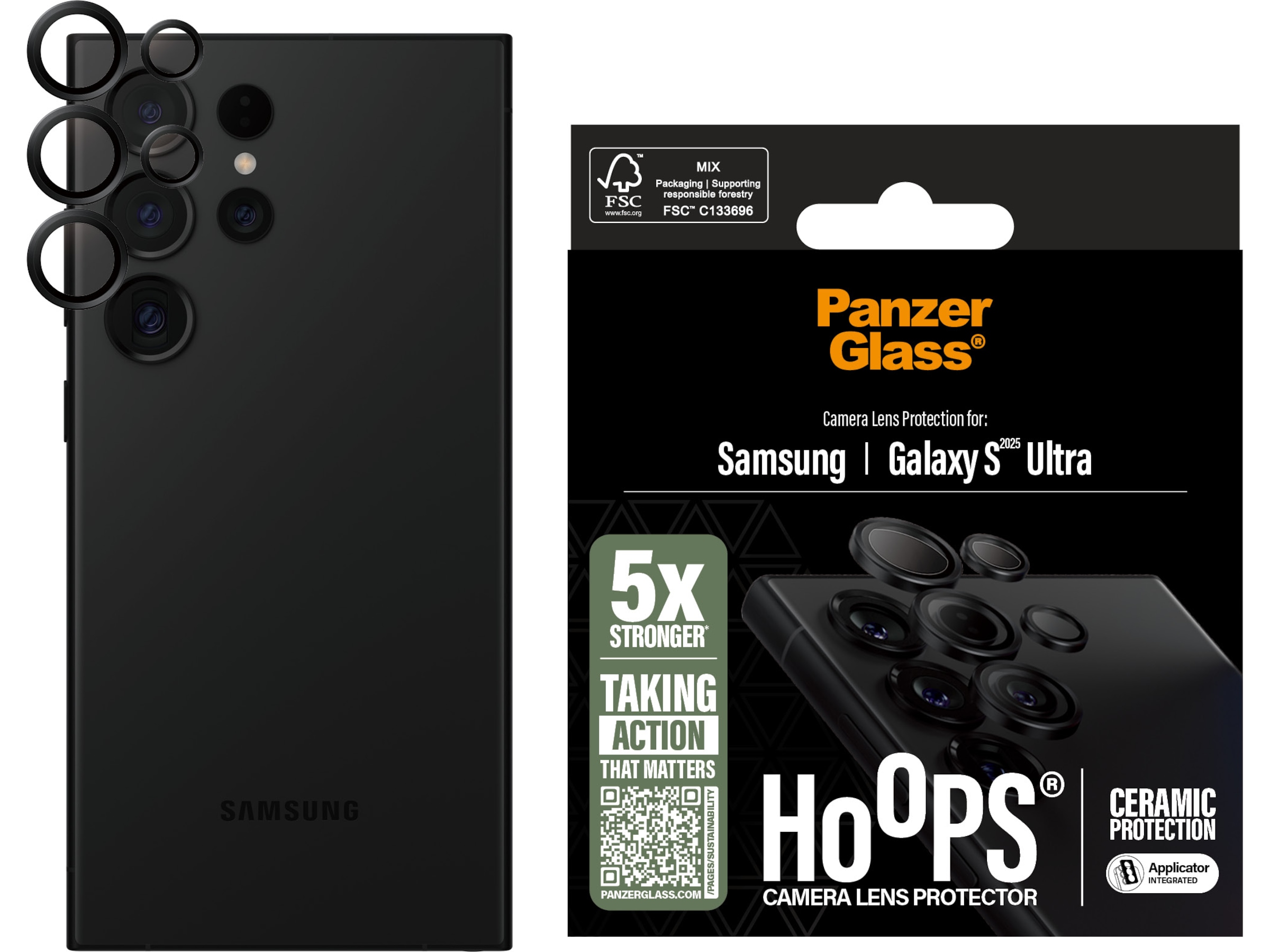 PanzerGlass Galaxy S25 Ultra Hoops Ceramic Linsskydd (svart) Skärmskydd mobiltelefon