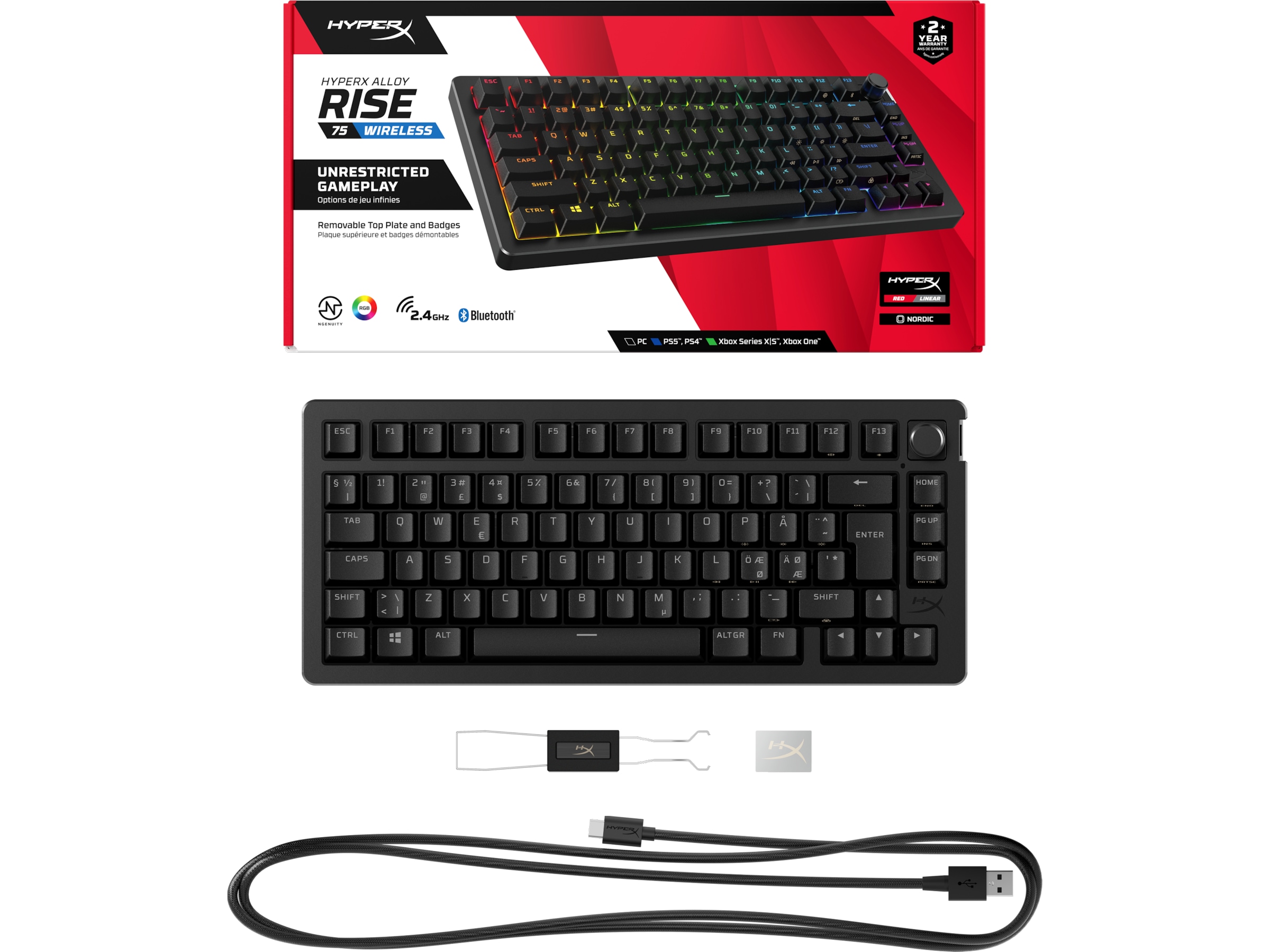 HyperX Alloy Rise 75 Trådlöst Gamingtangentbord (svart) Gamingtangentbord
