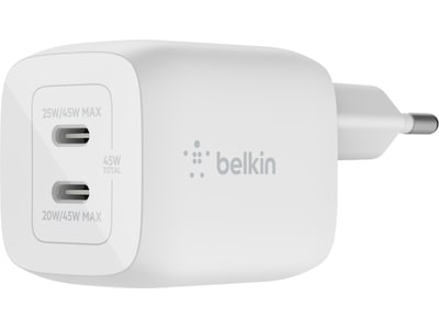 Alternativ bild 0 för Belkin - 45W GaN Dual PD/PPS mini snabbladdare för laptop, mobil, surfplatta - Vit