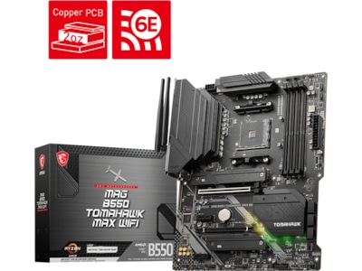 MSI MAG B550 TOMAHAWK MAX WIFI - Moderkort - ATX - Socket AM4 - AMD B550 Chipuppsättning - USB 3.2 Gen 1, USB 3.2 Gen 2, USB-C 3.2 Gen2, USB-C 3.2 Gen 1 - 2.5 Gigabit LAN, Wi-Fi 6, Bluetooth - inbyggda grafiken (CPU krävs) - HD-ljud (8 kanaler)