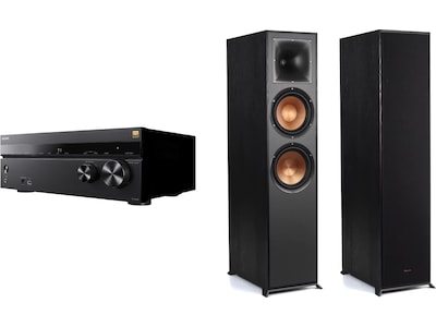 Klipsch R-820F golvhögtalare par (svart) + hemmabioförstärkare