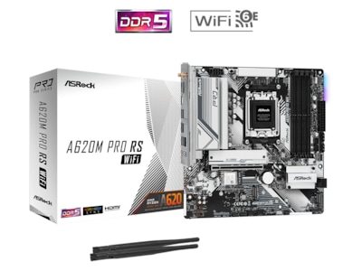 Alternativ bild 0 för ASRock A620M PRO RS WIFI - Moderkort - micro ATX - Socket AM5 - AMD A620 Chipuppsättning - USB 3.2 Gen 1, USB-C 3.2 Gen 1 - Gigabit LAN, Wi-Fi 6 - inbyggda grafiken (CPU krävs) - HD-ljud (8 kanaler)