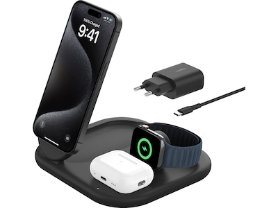 Belkin 3-i-1 Qi2 trådlös laddare (svart)