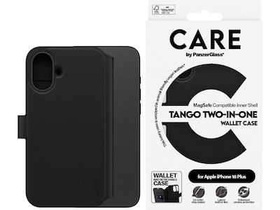 PanzerGlass CARE iPhone 16 Plus Tango 2-i-1 Plånboksfodral (svart)