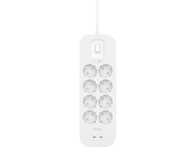 Belkin Strömförgrening 8x uttag och 2x USB 2m (vit)