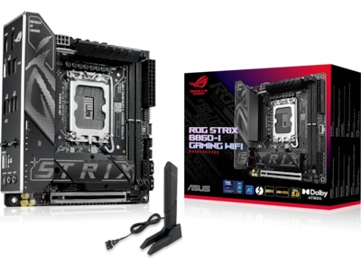 ASUS ROG STRIX B860-I GAMING WIFI - Moderkort - mini ITX - LGA1851-uttag - B860 Chipuppsättning - USB4, USB 3.2 Gen 2, USB-C 3.2 Gen 2x2, USB 3.2 Gen 1, USB-C 3.2 Gen2 - Wi-Fi 7, 2.5 Gigabit LAN, Bluetooth - inbyggda grafiken (CPU krävs) - HD-ljud (8 kana ASUS ROG STRIX B860-I GAMING WIFI - Moderkort - mini ITX - LGA1851-uttag - B860 Chipuppsättning - USB4, USB 3.2 Gen 2, USB-C 3.2 Gen 2x2, USB 3.2 Gen 1, USB-C 3.2 Gen2 - Wi-Fi 7, 2.5 Gigabit LAN, Bluetooth - inbyggda grafiken (CPU krävs) - HD-ljud (8 kana
