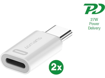 4smarts Lightning till USB-C Adapter, 2-pack (vit)