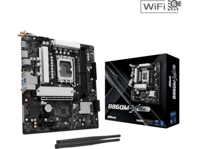 ASRock B860M-X WiFI - Moderkort - micro ATX - LGA1851-uttag - B860 Chipuppsättning - USB-C 3.2 Gen 2x2, USB-C 3.2 Gen 1, USB 3.2 Gen 1 - 2.5 Gigabit LAN, Bluetooth, Wi-Fi 6E - inbyggda grafiken (CPU krävs) - HD-ljud (8 kanaler) ASRock B860M-X WiFI - Moderkort - micro ATX - LGA1851-uttag - B860 Chipuppsättning - USB-C 3.2 Gen 2x2, USB-C 3.2 Gen 1, USB 3.2 Gen 1 - 2.5 Gigabit LAN, Bluetooth, Wi-Fi 6E - inbyggda grafiken (CPU krävs) - HD-ljud (8 kanaler)