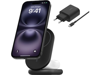 Belkin 2-i-1 15W magnetisk hopfällbar trådlös laddare (svart)