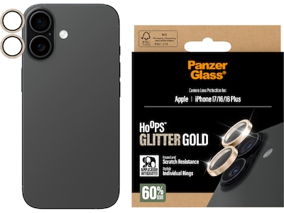 PanzerGlass iPhone 17 / 16 / 16 Plus Hoops Linsskydd (glitter gold)