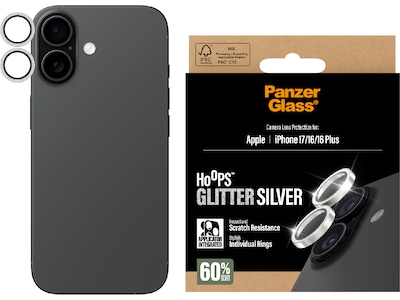 PanzerGlass iPhone 17 / 16 / 16 Plus Hoops Linsskydd (glitter silver)
