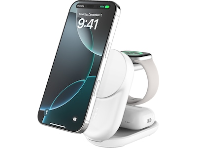 Belkin UltraCharge 3-i-1 Qi2 trådlös laddare (vit)
