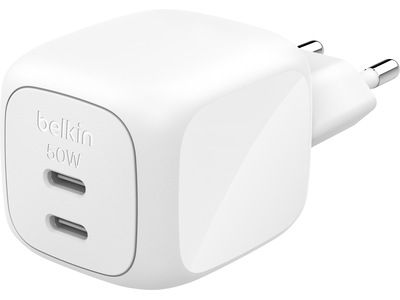 Belkin Dual USB-C PD GaN väggladdare (vit)
