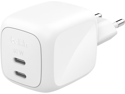 Belkin Dual USB-C PD GaN 67W väggladdare (vit)